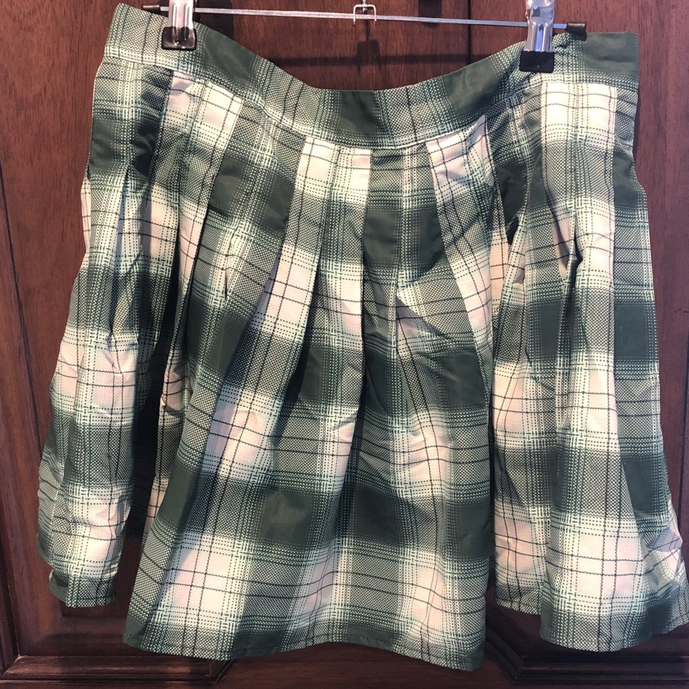 Abound Green and White Plaid Skater Skirt
